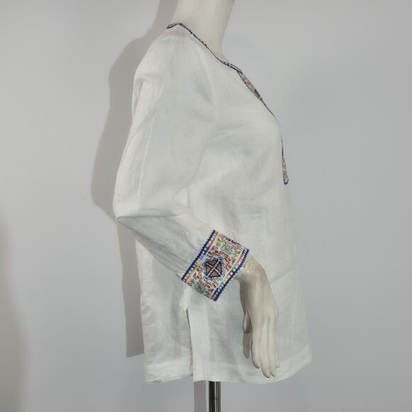 John Mark Womens Embroidered Linen Blouse  size S White Long Sleeve - Picture 10 of 14